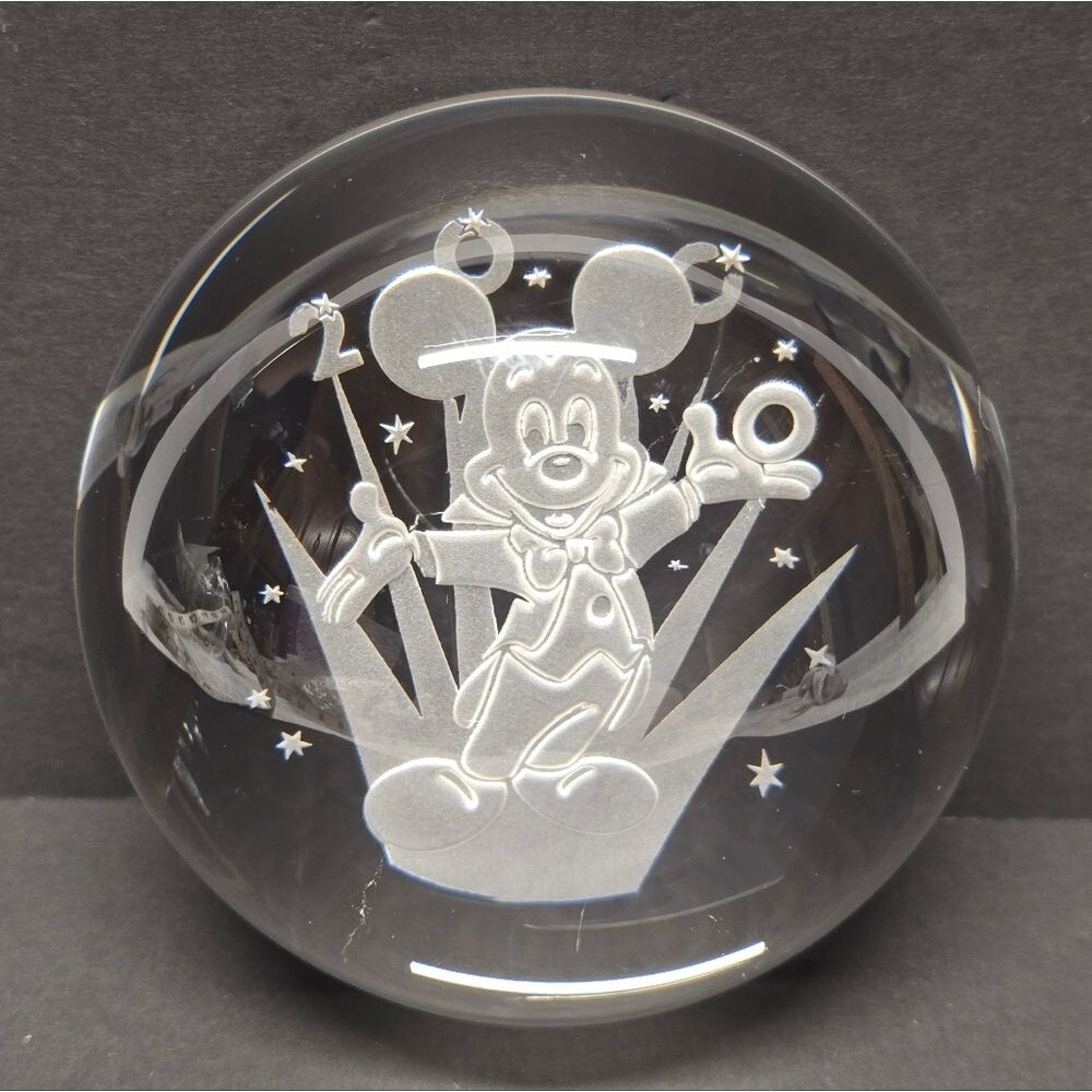 Disney Vintage Mickey Mouse 2000 Millennium Clear Glass Paperweight